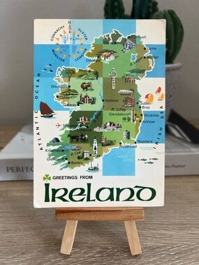 Vintage John Hinde Greetings From Ireland Map Postcard Posted Airmail